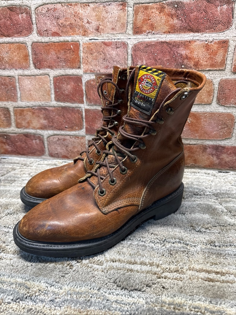 JUSTIN Original Work Boots USA Men’s 8 EE Lace-up 762 Copper Caprice Leather